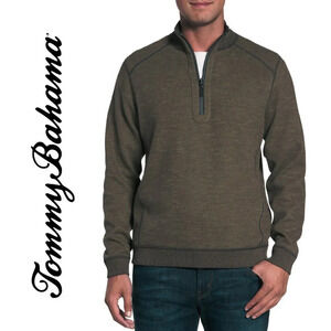 Tommy Bahama, Flipsider Reversible Quarter-zip Cotton Pullover, Black, Brown‎